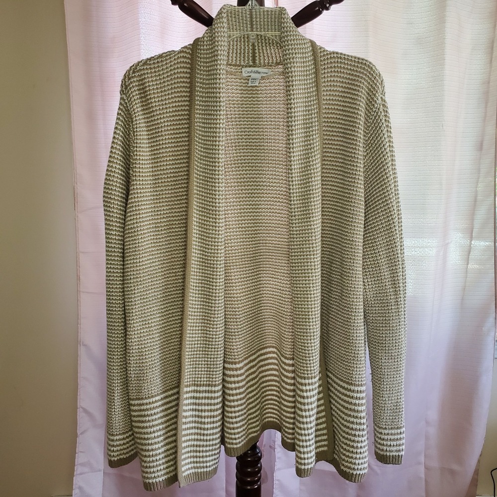Croft &‎ Barrow tan & white striped open front cardigan sweater size petite XL